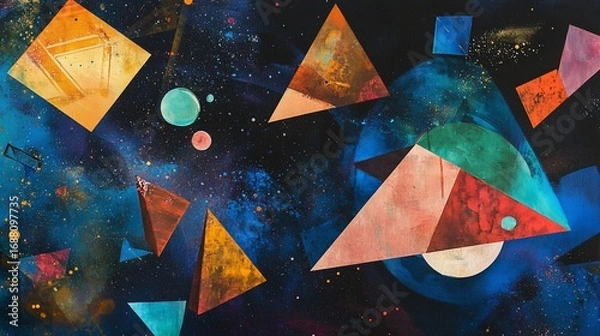 Obraz Abstract geometric shapes floating in space against a starry background