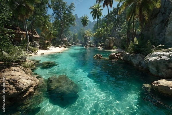 Fototapeta Crystal clear water island view high resolution image