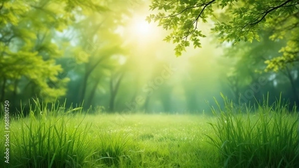 Fototapeta lush green grass with slight swaying in gentle breeze