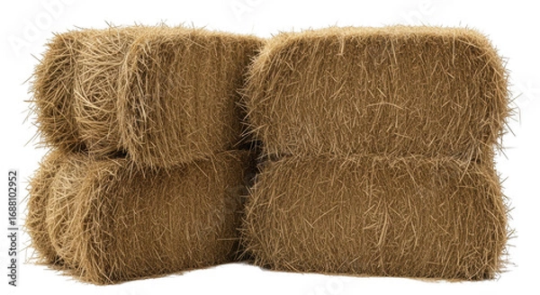 Fototapeta Stack of rectangular hay bales isolated on transparent background