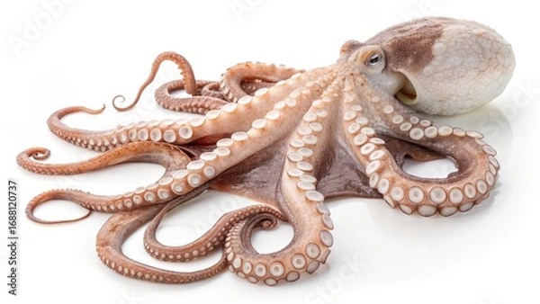Fototapeta Fresh whole octopus isolated on white background, 