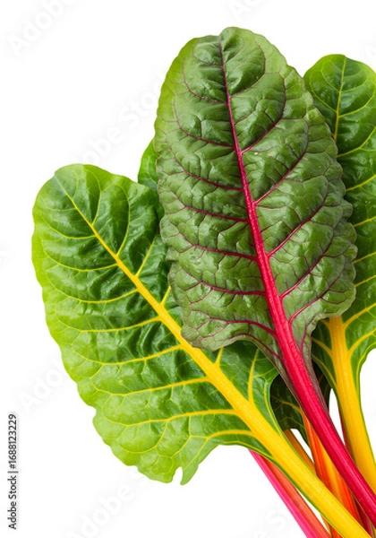 Obraz Isolated Image of Rainbow Chard Leaves with Water Drops a Transparent Background