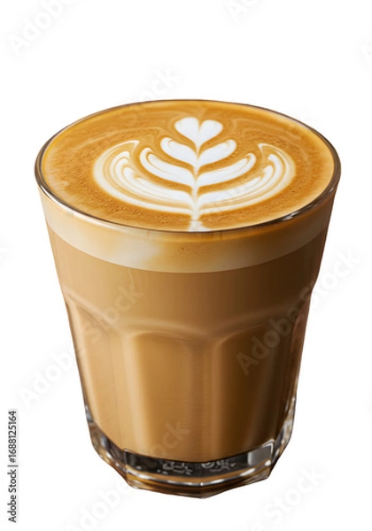 Obraz Isolated Latte Art Coffee Drink In Glass With Transparent Background