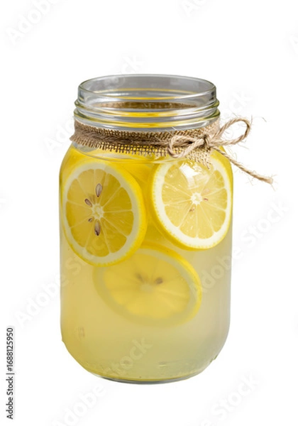 Obraz Isolated Lemonade Drink in a Glass Jar with Yellow Sliced Lemons Refreshing Beverage Photo