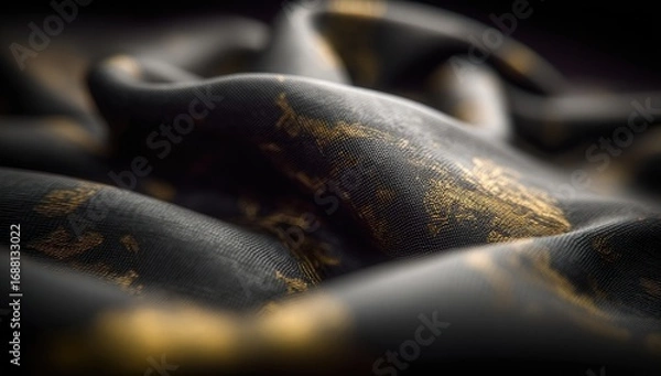 Fototapeta Close-up view of dark fabric with subtle gold print