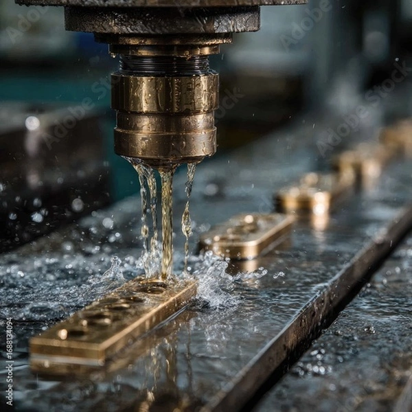 Fototapeta Metalworking machine with cooling water spray