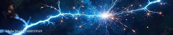 Fototapeta Close-up of sparking electrical wires, bright blue arcs crackling with intense energy, a visceral display of raw power , discharge, texture, electricity surge