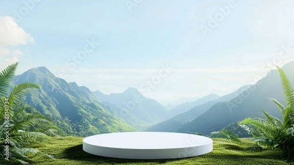 Obraz E-commerce product exhibition booth with natural scenery background