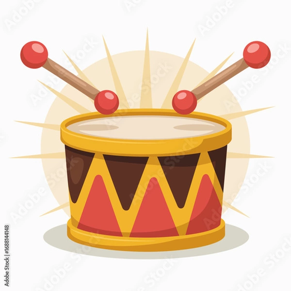 Fototapeta A classic-style drum adorned with vibrant colors and a sunburst in the backdrop, evoking feelings of vitality, fun, and the spirit of celebration.