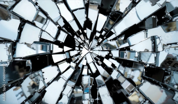 Fototapeta Abstract image of shattered mirror pieces. Ideal for design, branding, and social media.  Minimalist, futuristic aesthetic. Perfect for backgrounds or textures.