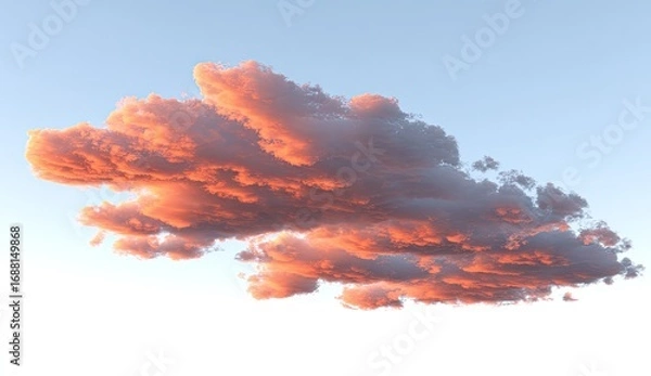Fototapeta Large, vibrant orange-pink cloud against a pale sky