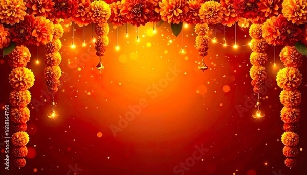 Obraz Abstract Diwali Marigold Garland Background with Golden Glow