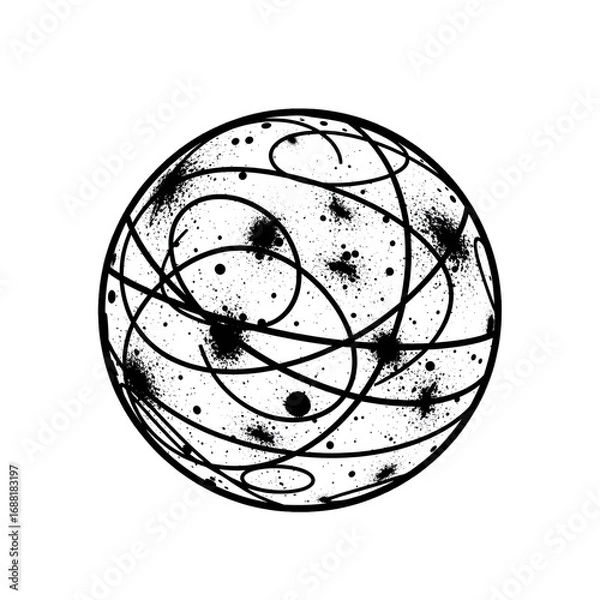 Obraz Monochrome Sphere with Orbits and Scatter Dots on White Backdrop