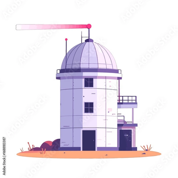 Obraz Pixel Art Observation Tower with Dome Roof and Red Antenna on Sunny Background