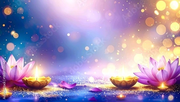 Obraz Elegant Lotus Glow Diwali Background with Purple Blue Gradient