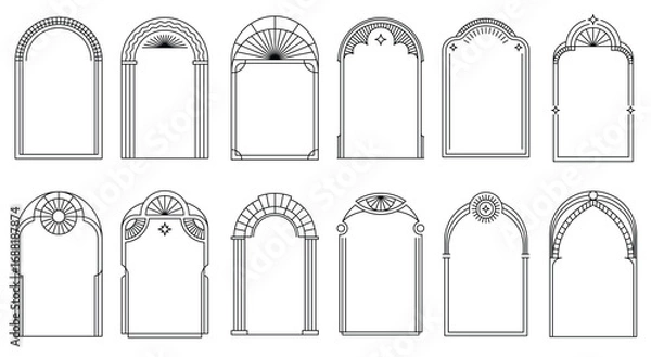 Fototapeta art deco arch frames gold line pattern borders