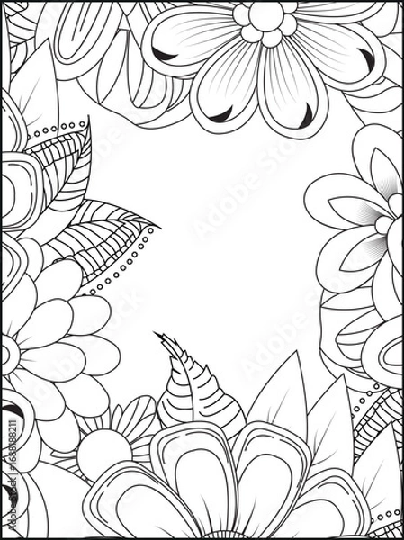 Fototapeta Intricate floral border design for coloring pages and creative projects white background