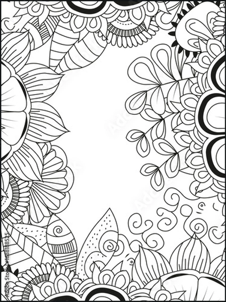 Fototapeta Intricate floral mandala border design for coloring pages and creative projects white background