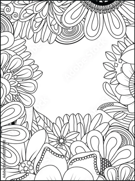 Fototapeta Intricate abstract floral border design blank center for text or image white background