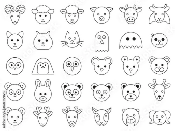 Fototapeta Adorable animal faces and cute character icons for modern design projects and branding