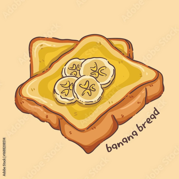 Fototapeta Hand-Drawn Honey Toast with Banana Slices