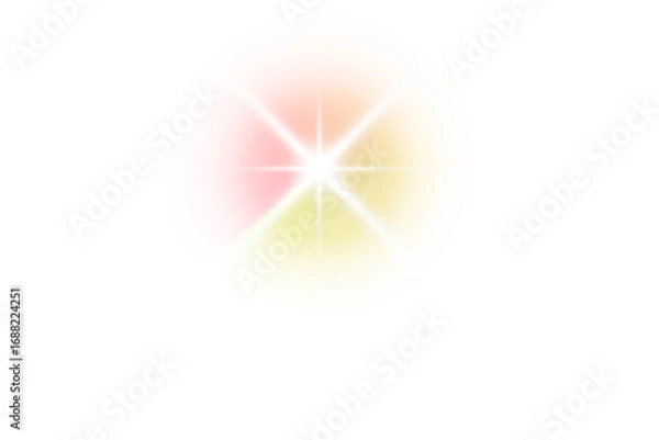 Fototapeta A beautiful lens flare light effects PNG, with a central starburst and pink and yellow glowing aura, perfect for modern design.

