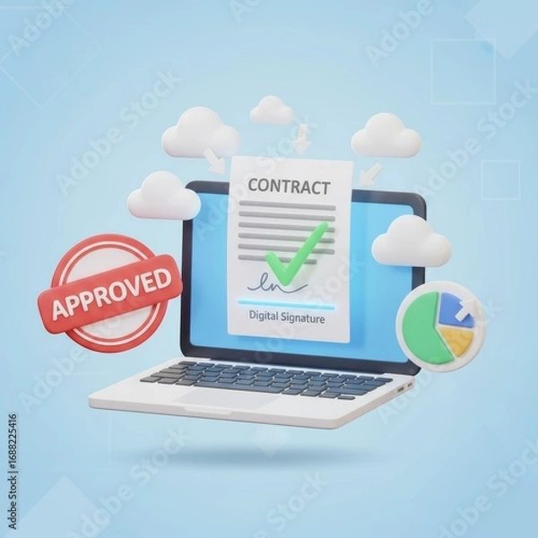 Fototapeta Contract approved with digital signature
