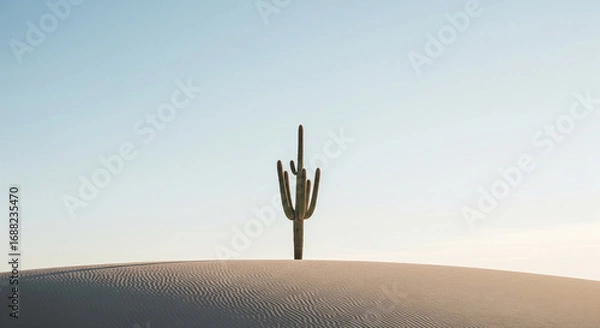 Fototapeta Lone Saguaro Cactus Stands Tall on a Sand Dune Under a Clear Blue Sky