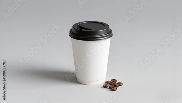 Obraz Mockup Minimalist Coffee Cup with Coffee Beans on White Background