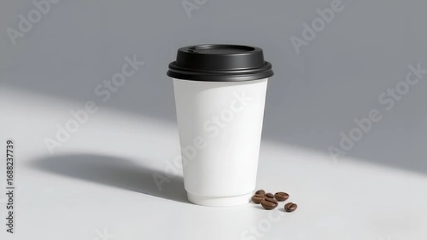 Obraz Mockup Minimalist Coffee Cup with Coffee Beans on White Background