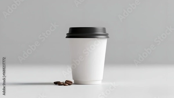 Obraz Mockup Minimalist Coffee Cup with Coffee Beans on White Background
