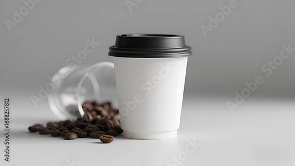 Obraz Mockup Minimalist Coffee Cup with Coffee Beans on White Background