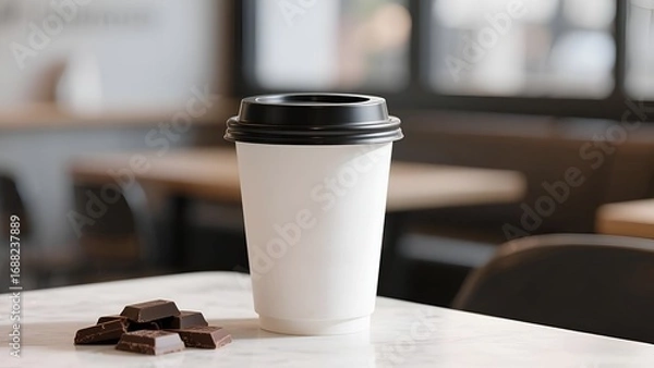 Obraz Mockup Coffee Cup with Chocolate Pieces on Marble Table in Café Background 