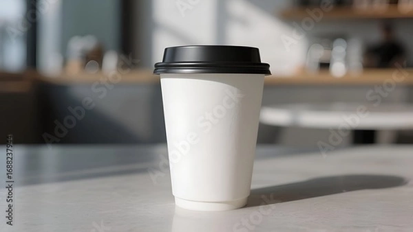 Obraz Blank Coffee Cup on Table in Modern Café with Natural Light