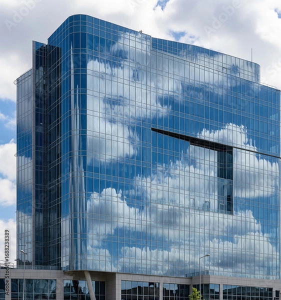 Fototapeta Modern Glass Skyscraper Reflecting Cloudscape