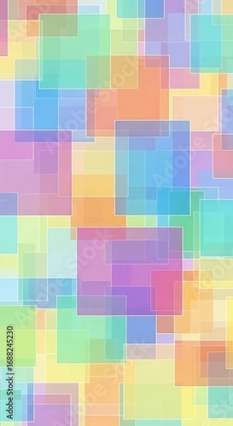 Fototapeta Overlapping Translucent Squares in Pastel Rainbow Colors abstract background