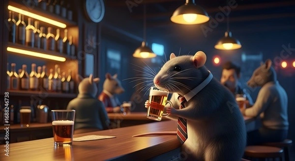 Fototapeta Anthropomorphic Rats Enjoying Drinks at a Pub