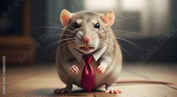 Fototapeta A dapper rat in a business attire, posing for a picture
