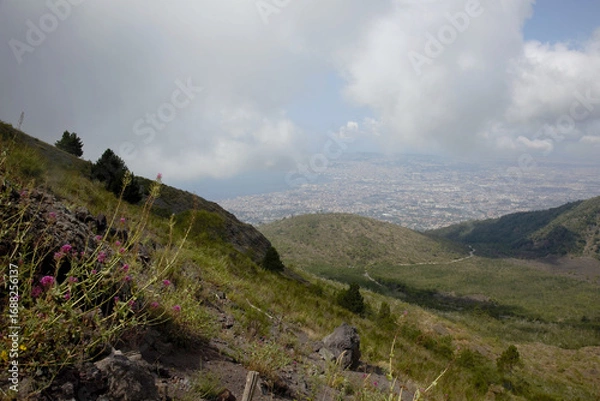 Obraz Vesuvius volcanoy view. Clouds over the city.