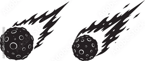 Obraz Two fiery meteorites streaking through space silhouette