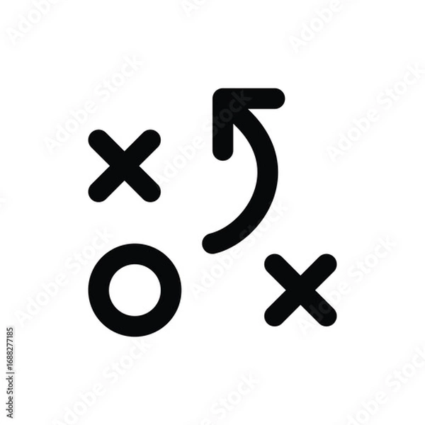 Fototapeta Depicts game strategy symbols X and O marks with curved arrow. Editable stroke. Vector icon illustration