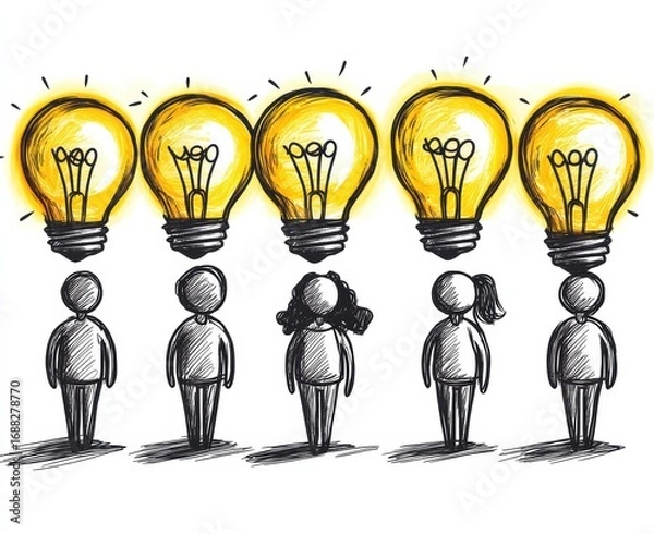 Obraz Sketch of people with creative lightbulb ideas
