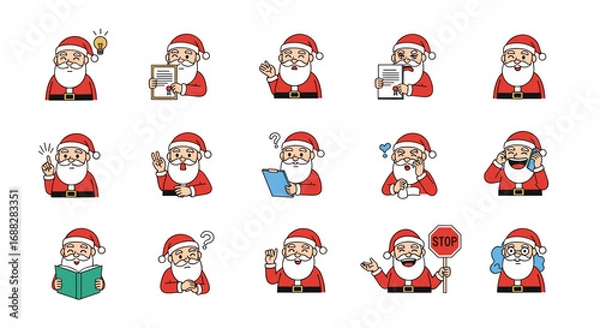 Fototapeta Collection of diverse pixelated santa claus emoticons expressing various emotions and actions