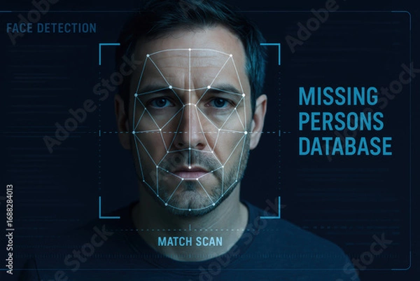 Fototapeta Facial recognition technology for social impact uses ai to scan and match missing persons database enhancing safety and identification accuracy