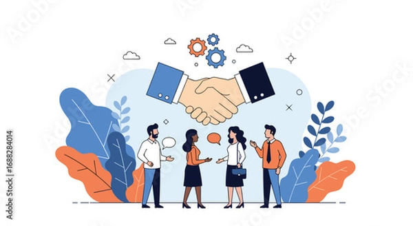 Fototapeta Successful business partnership agreement and collaboration between diverse professionals symbolizing growth and teamwork