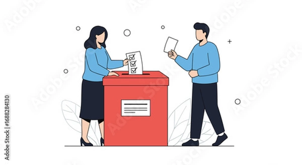 Fototapeta Citizens participating in democratic elections casting their votes into a ballot box during a civic event