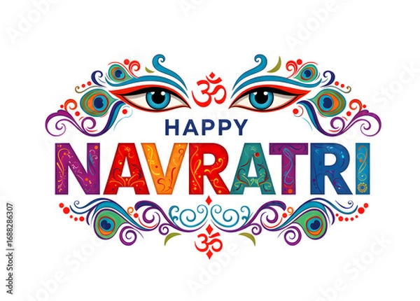 Fototapeta Happy Navratri celebration greeting with colorful abstract pattern and traditional festive art. Happy Navratri colorful poster.