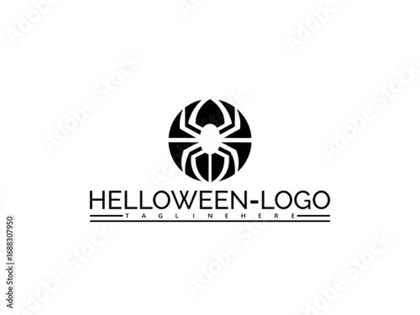 Fototapeta Happy halloween logo. Black Spider Logo with Halloween Text and Tagline Placeholder symbol icon
