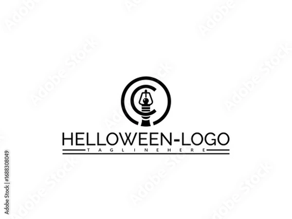 Fototapeta Happy halloween logo. Black and white circular logo with a lantern and text HELOWEN- LOGO halloween