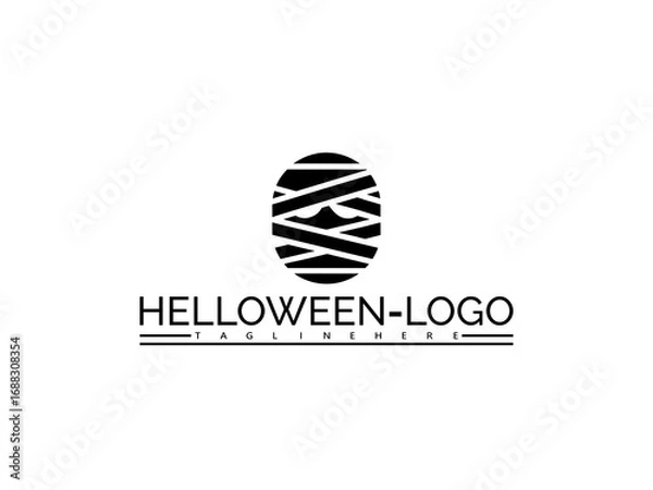 Fototapeta Happy halloween logo. Halloween mummy logo with text HELOWEN- LOGO and TAGLINEHERE on white background icon